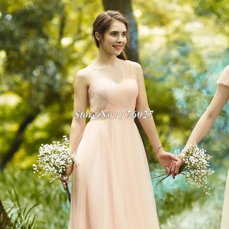 Romantic Country Forest Stili misti Abiti da damigella d'onore Una linea Blush Pink Chiffon Lunghezza del pavimento Abiti da damigella d'onore Abiti da sera