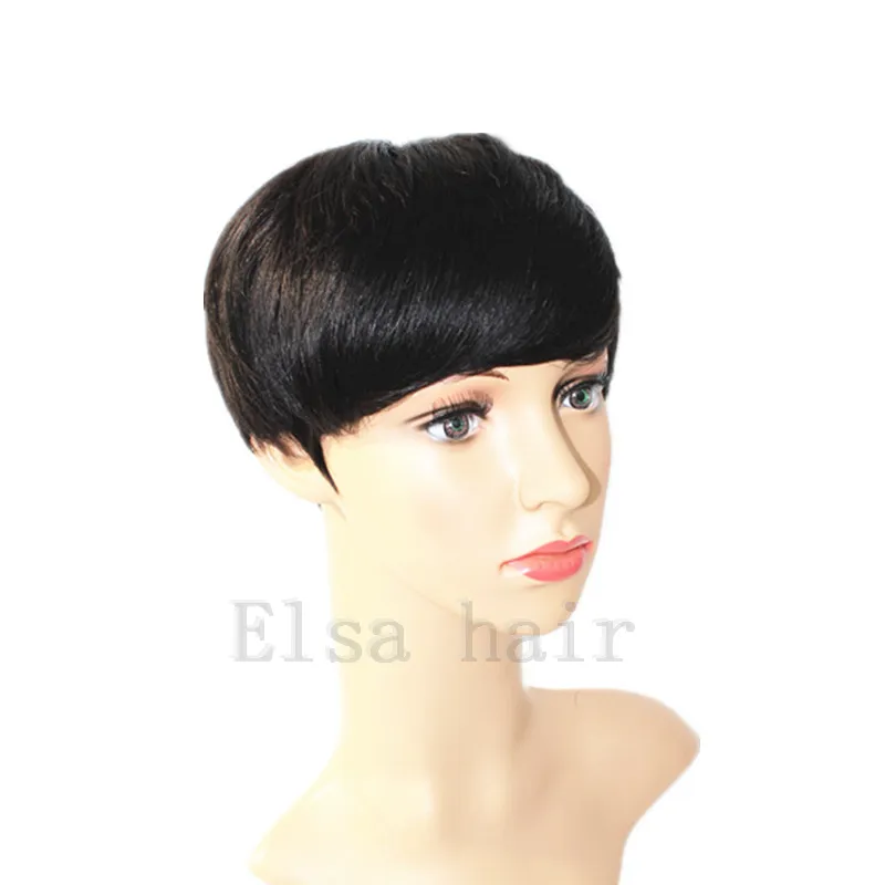 Menselijk Haar Pruiken 100% Virgin Braziliaanse Korte Pixie Human Chic Cut Natural Black Menselijk Haar Pruiken Lijmloze Full Lace Pruik