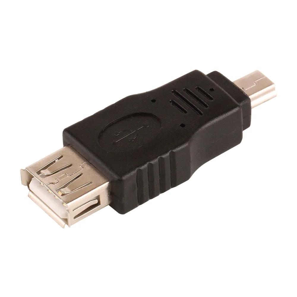 Atacado 100 pçs / lote Preto Feminino USB 2.0 A para Macho Mini 5 pinos B Adaptador Conversor cabo USB Para MP3 MP4