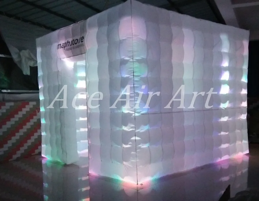 3mLx3mWx2.4mH RGB LED Inflatable Photo Booth backdrop Wedding Party Tent Cube For Reunion