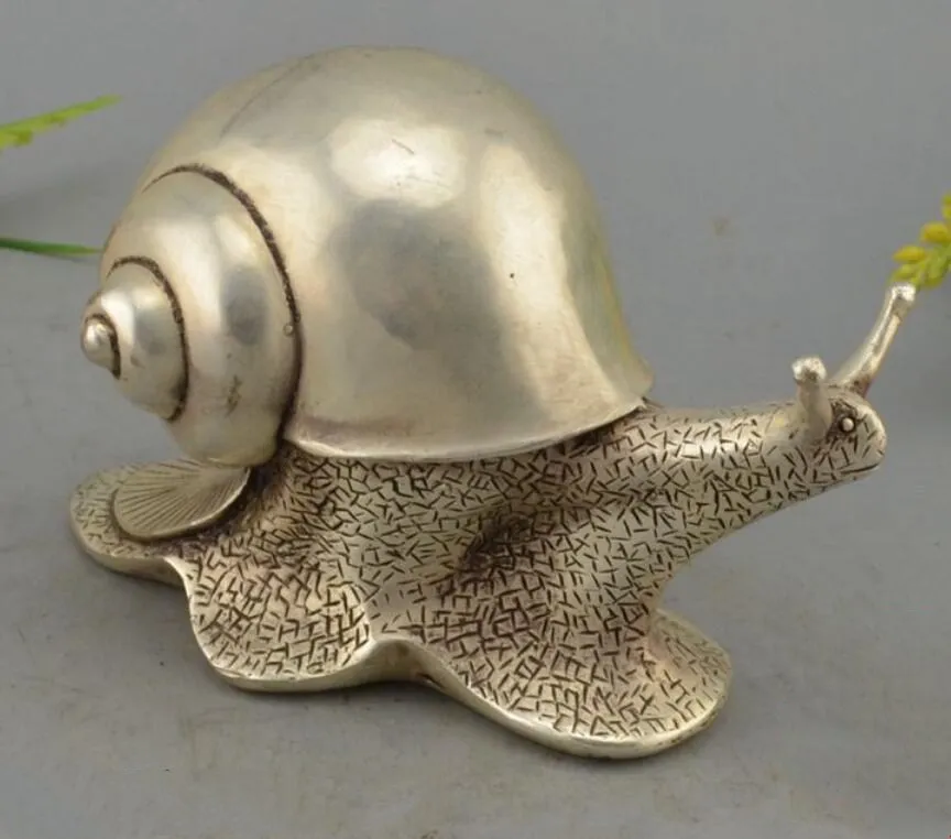 Chinois Fengshui Argent Animali Escargots Shell Turbo Hélice Statue Figurine