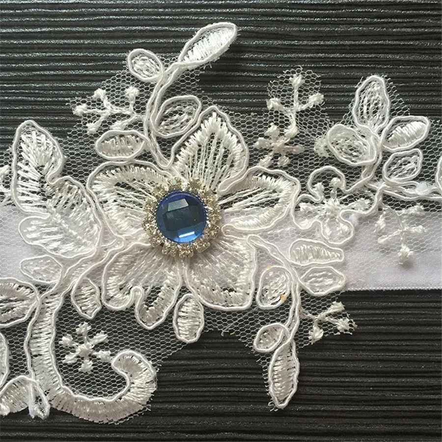 Sexy Karter voor Dames Prinses Cosplay Bruiloft Accessoires Partij Bruids Kant Bloemen Been Ring Loop Garters Blauw Crystal