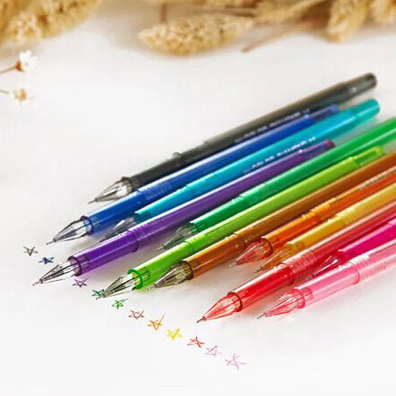 Hot 12 SZTUK Cukierki Kolor Diamentowy Żel Pen School School Draw Pens Dist Student Prezent