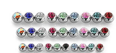 Tongue Ball Screw Gem Stone Crystal Spark Lip Stud Eyebrow Ring 316L stainless steel Piercing accessory 1.6*6mm 1.2*3mm Free Shipping
