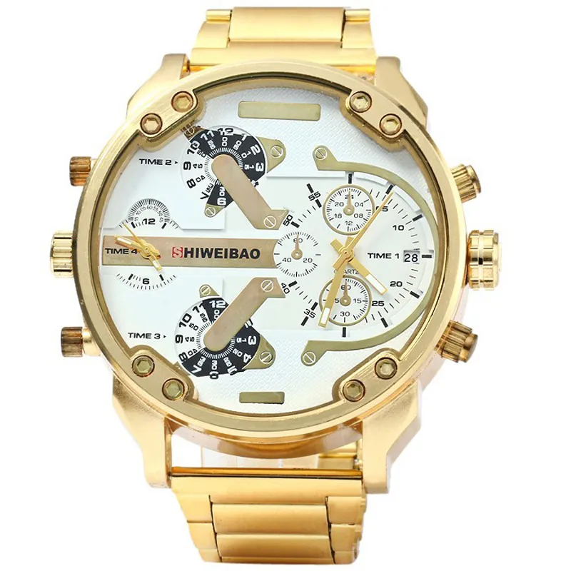 Golden New Clock Gold Fashion Men Watch Rostfritt Stål Quartz Klockor Armbandsur Partihandel Shiweibao Lyx Mäns Klocka Drop Shipping