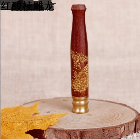 Removable cleaning solid wood rods cigarette holder trumpet carved dragon flat fishing pipe mouth single filter cigarette holder filter