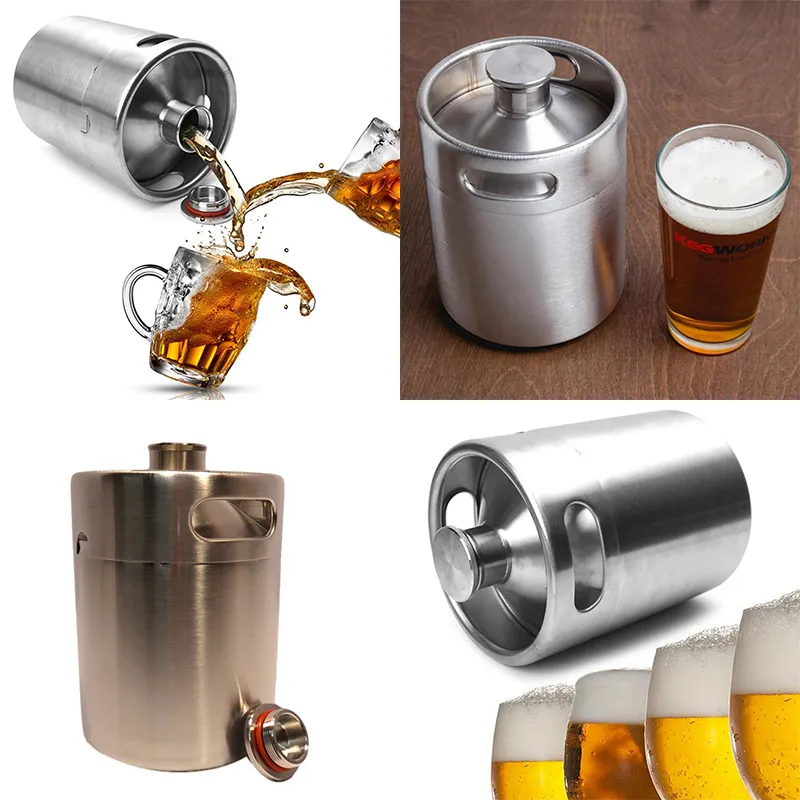 Paslanmaz Çelik 2L Flagon Kalça Şişeleri Mini Bira Şişesi Fıçıları Bira Fıçı Vida Kapağı Bira Growler Homebrew Wine Pot Barware Parti Aracı WX-C07