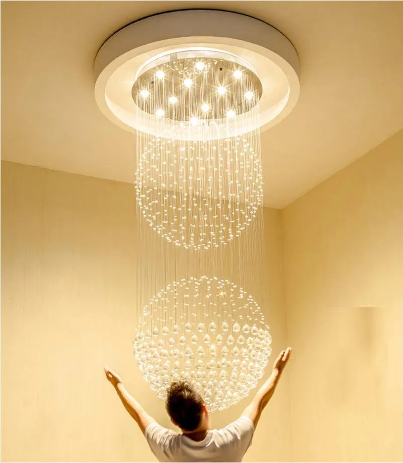 Goutte de pluie moderne a mené des appareils d'éclairage pendants d'escalier de lumière de lustre en cristal pour la décoration à la maison de villa d'hôtel