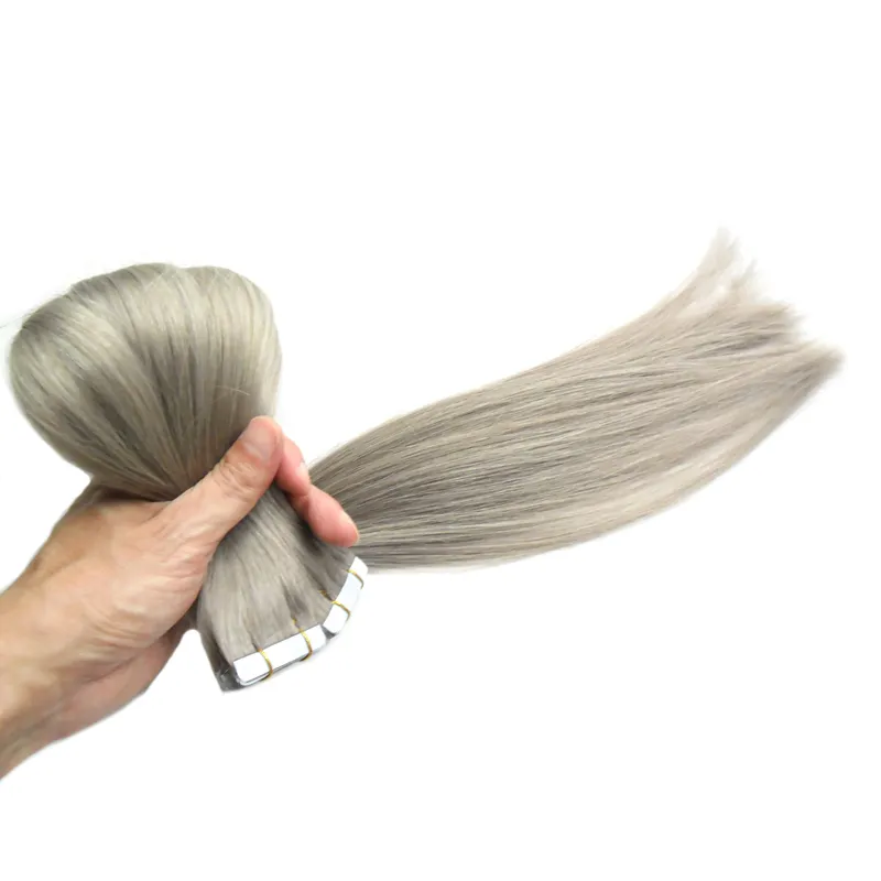 gray hair extensions Tape in hair extensions human Straight 100g Skin Weft hair extension tape adhesive