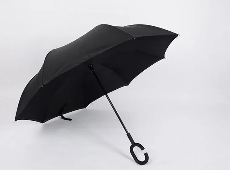 Green Windproof Reverse Closing Double Layer Inverted Umbrella and Inside Out Upside Down Rain Protection ultraviolet-proof Umbrella