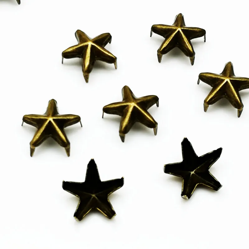 300 stks Messing 10mm Star Studs Spots Punk Nailheads Spikes voor Tas Schoenen Armband