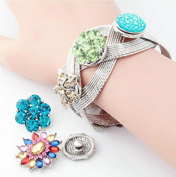 New Fashion Wire Bangle DIY Interchangeable Cross Around Bangle Bracele 18mm Snap Bracelets Jewelry Wholesale 3 styles