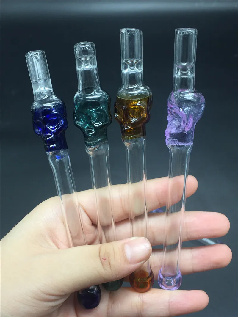 14MM colorful glass pipe Skull Smoking Handle Pipes Curved Mini 6 inches Smoking Pipes Hand Blown Recycler Best Oil Burner