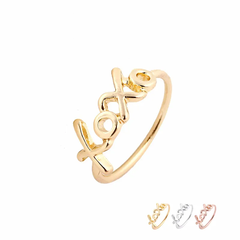 Wholesale 10Pc/Lot Letter Rings XOXO Finger Ring Gold Silver Rose Gold Plated Simple Jewelry For Women EFR081