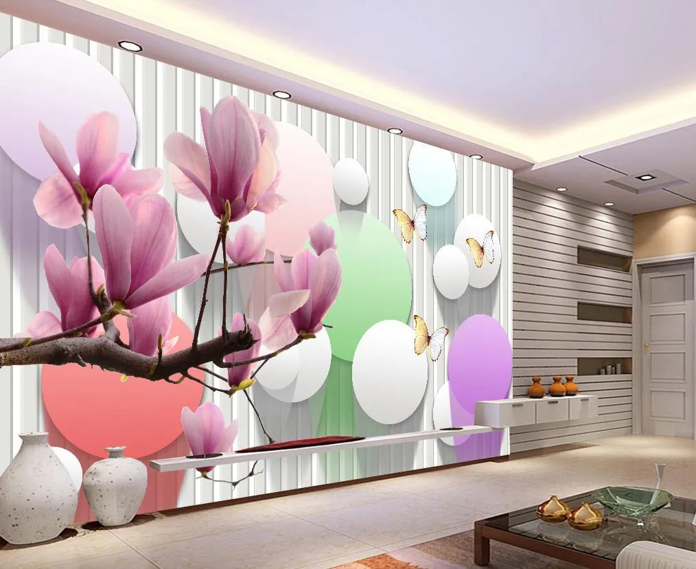 Magnolia púrpura moderna de la flor 3D TV de la pared decorativos pintura  mural 3d papeles