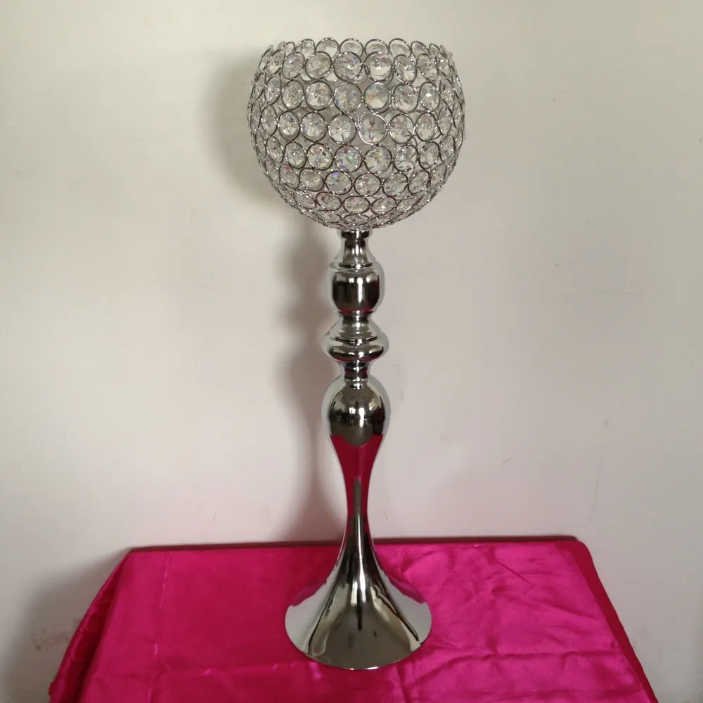 Classic Silver Candle Holder With 20 Cm Crystals Ball