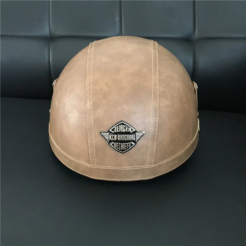 Dot Approved in America - Brand Motorcycle Scooter Half Face Leather Halley Helmet Classic Retro Brown Helmets Casco Goggles270e