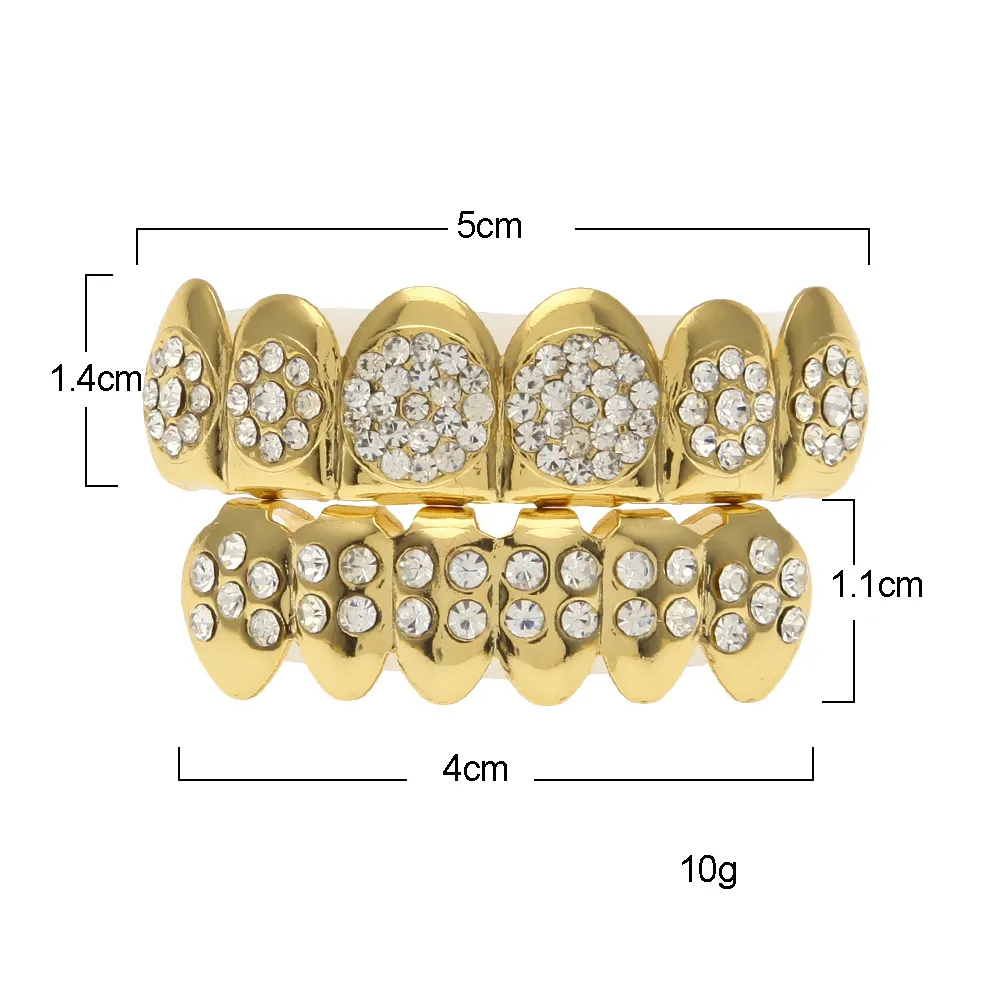 Neuer Custom Fit vergoldeter 4 Lows Iced Out Hip Hop Teeth Grillz Top Grill für Halloween Weihnachten Party Geschenk