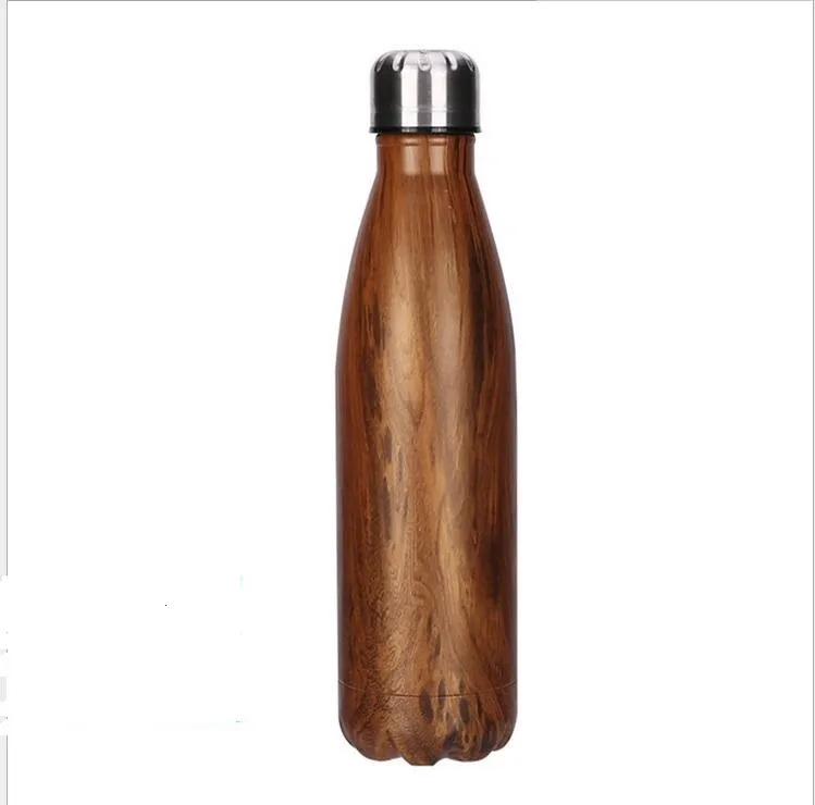 خشبي اللون 17 أوقية كولا الشكل فراغ معزول زجاجة ماء الفولاذ المقاوم للصدأ في الهواء الطلق ليوبارد البولينج زجاجات كامو شرب كوب