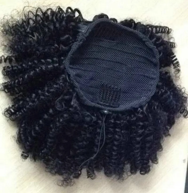 Curto cabelo humano rabo de cavalo 10-16 polegada clipe em alta afro kinky encaracolado cabelo cordão rabo de cavalo extensão do cabelo para as mulheres negras