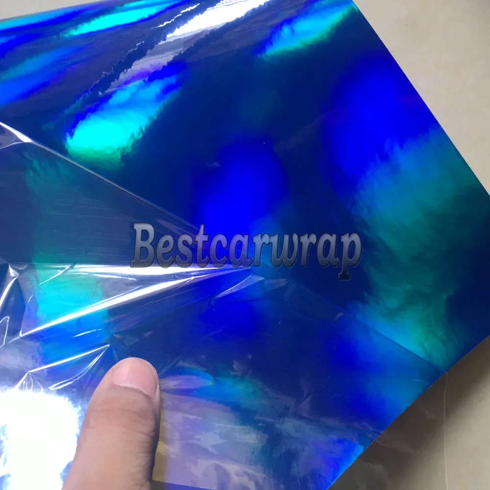 Blauwe Chrome Holografische Vinyl Wraps voor Auto Wrap Covers With Air Bubble Free Rainbow Chameleon Chrome Covering Coating 1.52x20m / Roll 5X67FT