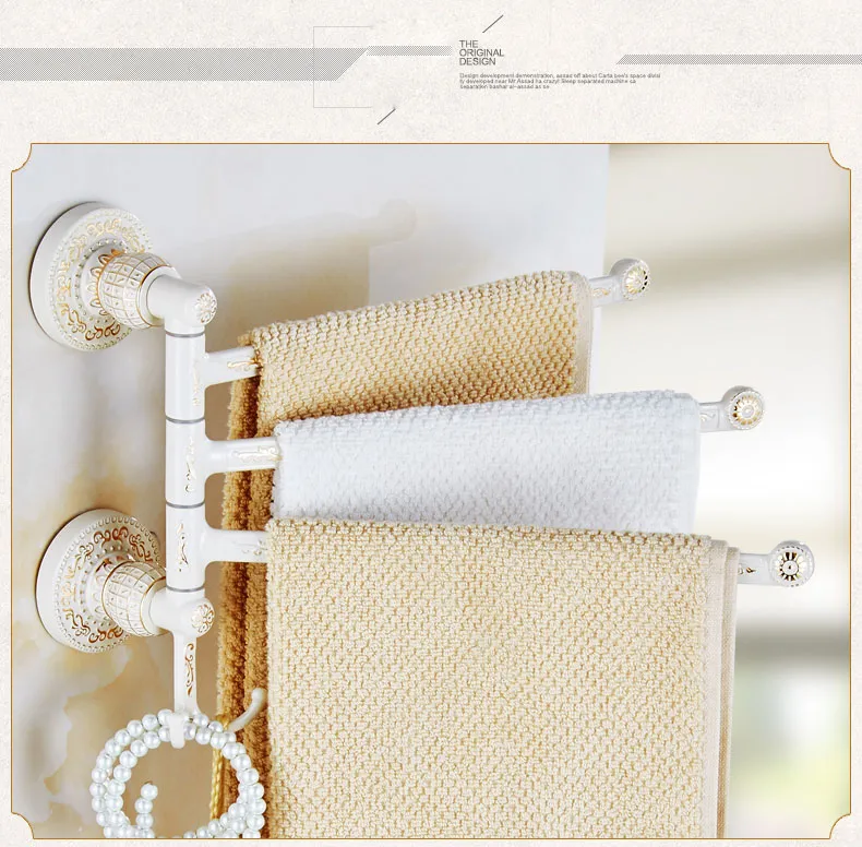 Wall libre de estilo europeo del envío diseñada caliente venta de lujo Montado móviles toalla de baño Cuarto de baño Bares giratorio titular de toalla de rieles para rack blanco