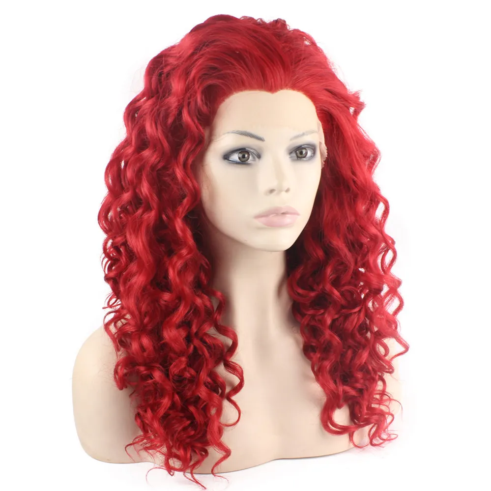 Long Curly Hand Tied Synthetic Lace Front Red Cosplay Wig
