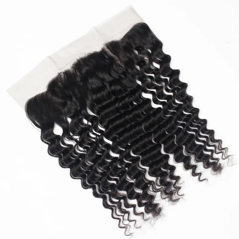 Peruvian Virgin Lace Frontal Closure Human Hair Deep Wavy Brazilian Remy Human Hair Lace Frontal 13 * 4 1b Gratis Del 8 