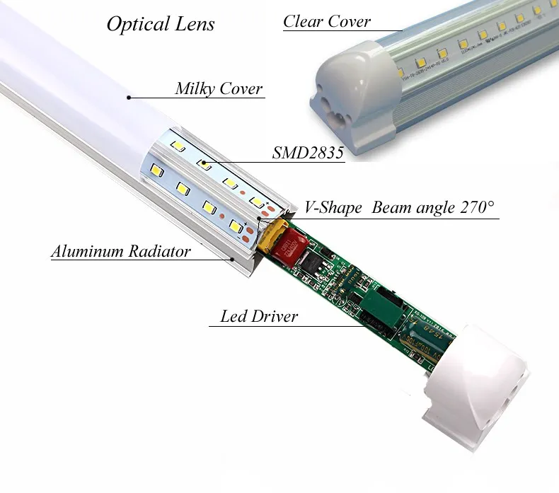 DHgate 4FT 5FT 6FT 8FT V Shape LED Shop Lights Fixture 120W Integrated T8 Fluorescent Light Lights Lighting
