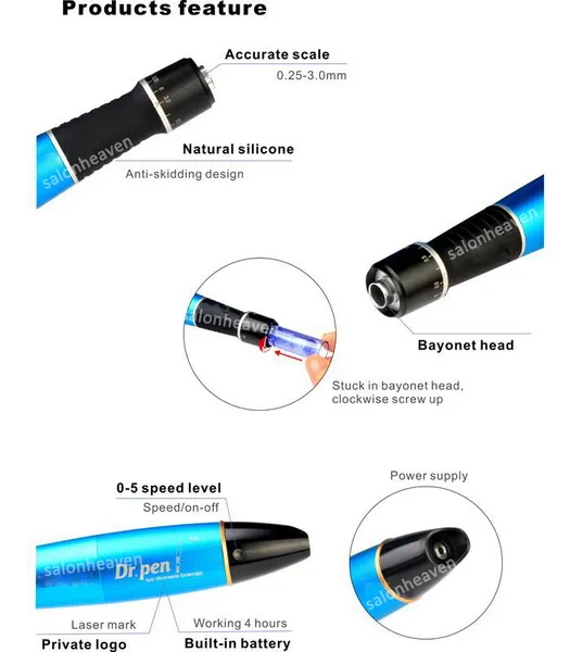 Ricaricabile MicroNeedle Derma Pen Dermapen 12 Pin Cartucce usa e getta Derma Roller Pen elettrico la rimozione della cicatrice di ringiovanimento della pelle