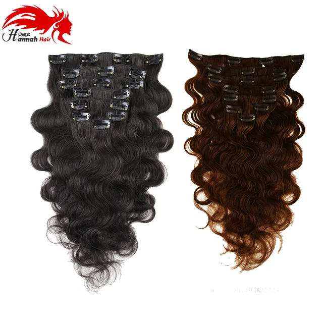 Hannah Brazilian Clip in Human Hair Extensions Body Wave Clip Ins for Black Women 7pieces set Brazilian Hair Clip In Extension