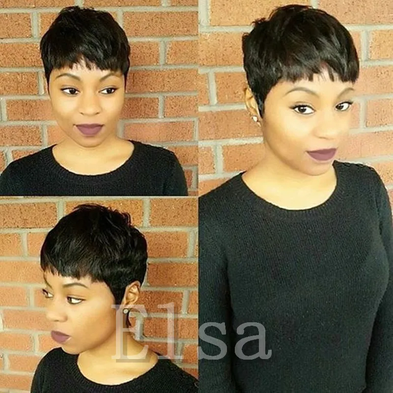 Human Hair Rihanna Full Lace Short Cuts Wigs Chic Soft Feeling natural color Indian machine made Wigs for black woman