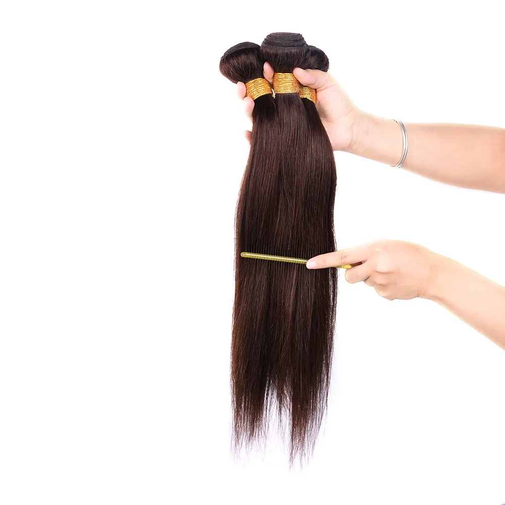 PASSION Hair Products Бразильские прямые девственные пучки плетения волос # 2 Темно-коричневый цвет Remy Наращивание человеческих волос 3 шт. / Лот