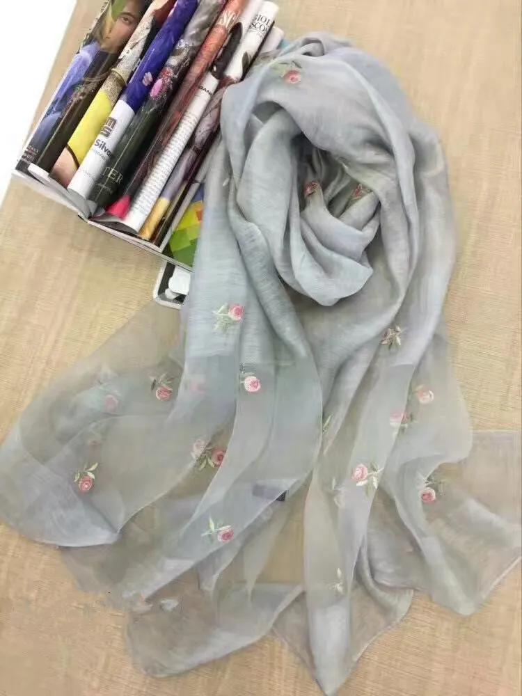 2017 новый шелковая шерсть цветочные вышивка шарф шаль Wrap 6 цветов смешанные 5 шт./лот #4016