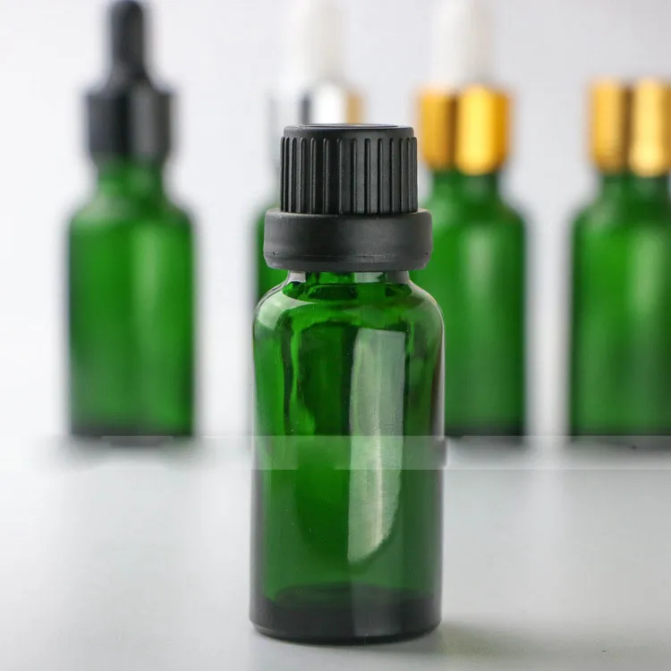 Wholesale 20ml Glass Liquid Pipette Bottles 20 ml Green Eye Dropper Oil Drop Bottles Aromatherapy Packing Bottles 5 Caps to choose