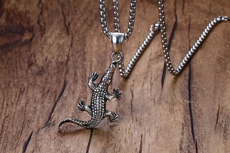 Männer Fahrrad Halsketten Edelstahl Krokodil Charm Alligator Anhänger Halskette Für Männer Mode Tier Schmuck Silber
