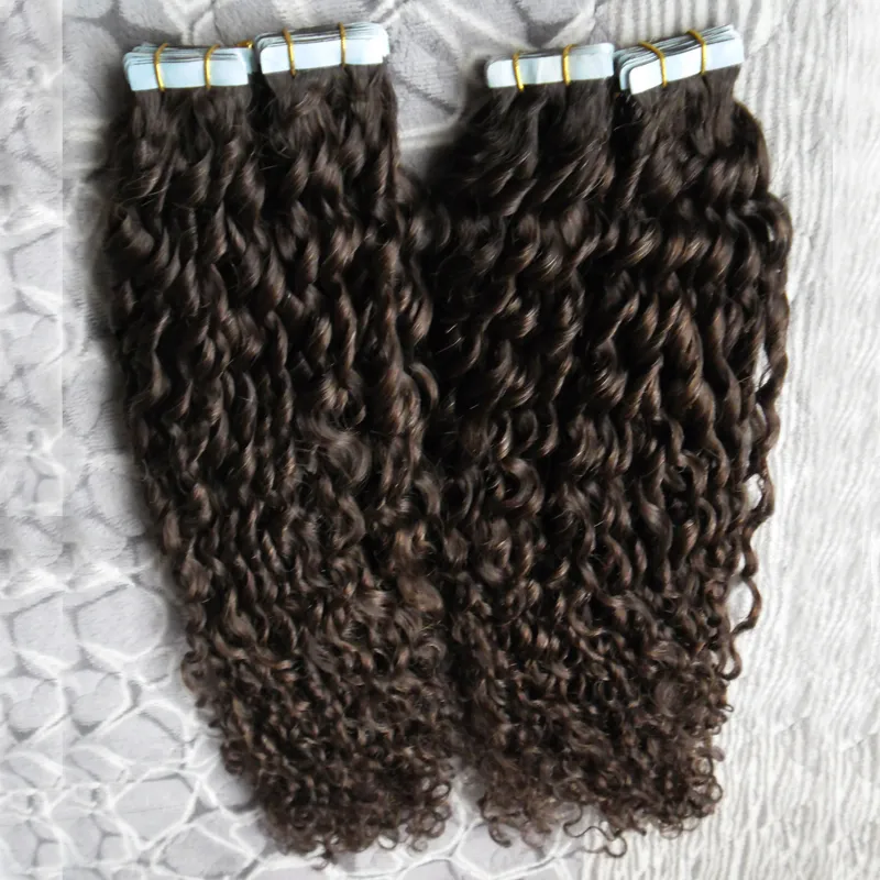 Mongolian kinky encaracolado fita em extensões de cabelo humano 200g afro crespo cabelo encaracolado da pele trama extensões de cabelo sem costura