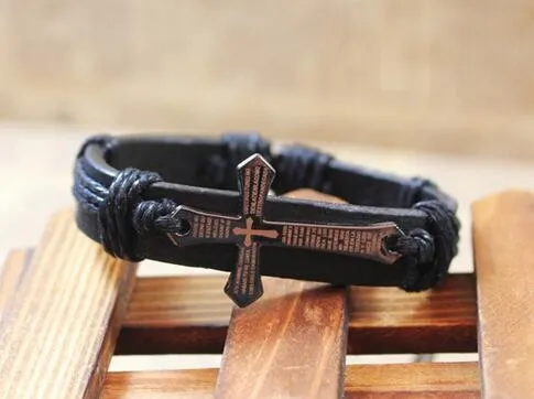 10st / mix färger bibelkors äkta läder bangles armband för hantverk smycken gåva lw8