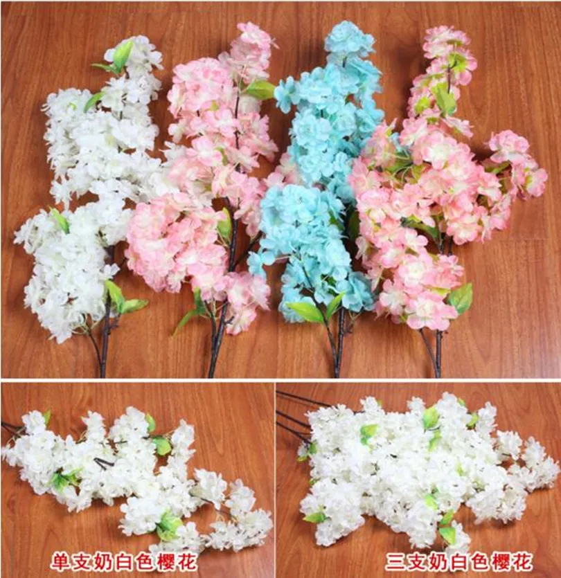 Fleurs artificielles tiges de fleurs de cerisier fausse branche d'arbre Sakura pour centres de table de fête de mariage fleur décorative de fête à la maison cinq couleurs