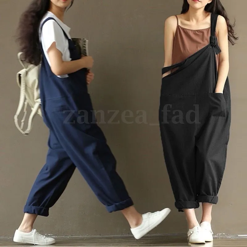 Women Strap Dungaree Jumpsuits Overalls Long Harem Pants Trousers