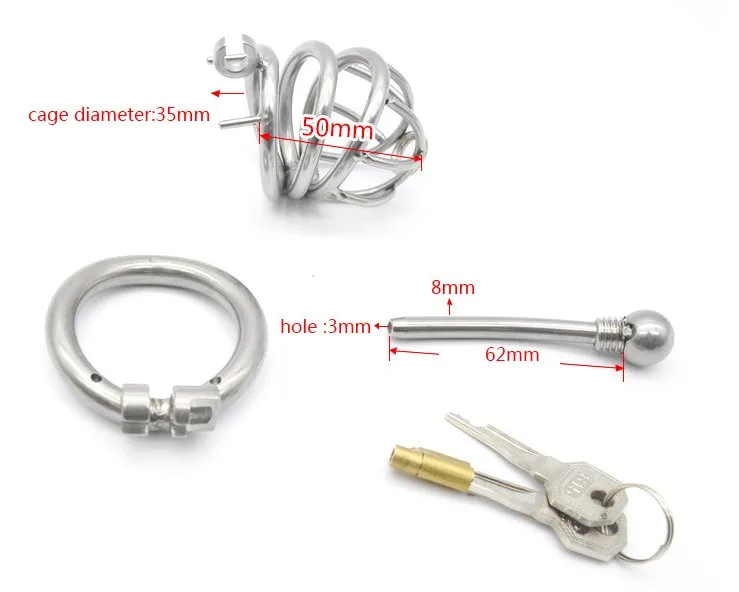 Latest Design Male Chastity Cock Cage Sex Slave Penis Lock Anti-Erection Device With Removable Urethral Sounding Catheter Shortest Toys