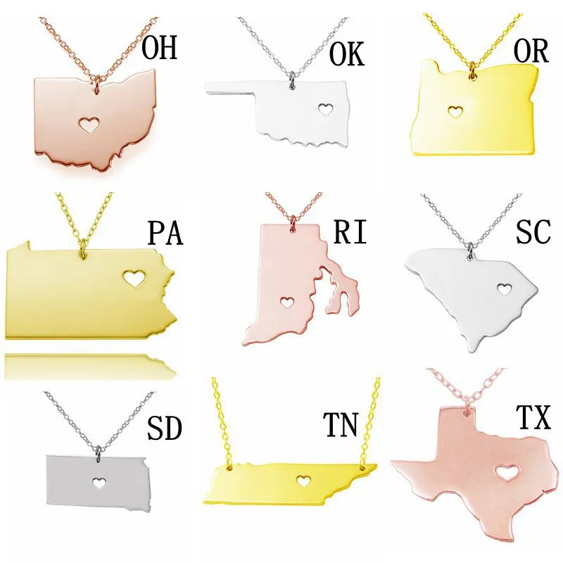 Texas kaart hanger ketting met liefde hart roestvrij staal VS state tx geografiekaart kettingen sieraden voor vrouwen en mannen