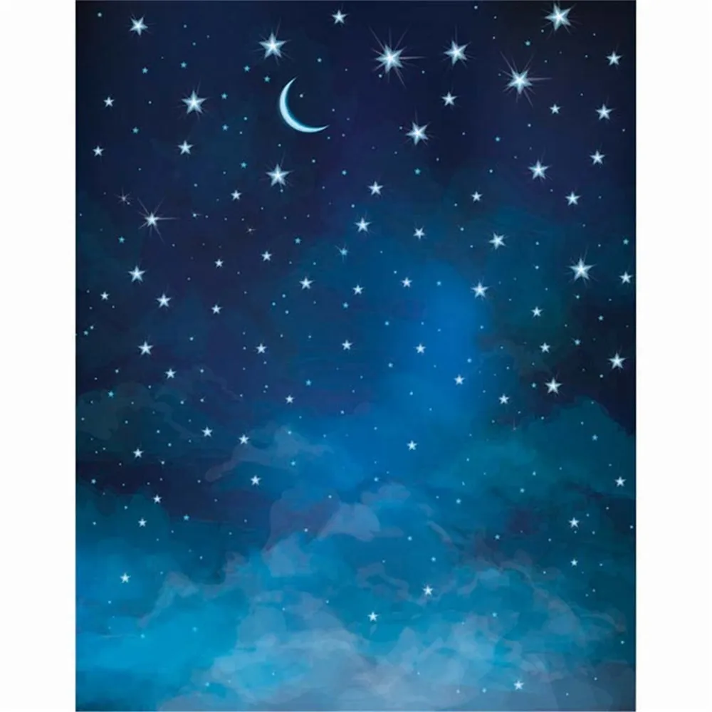 Croissant de lune bleu ciel nocturne enfants Photo décors vinyle paillettes étoiles enfants photographie fond bébé nouveau-né Photoshoot accessoires