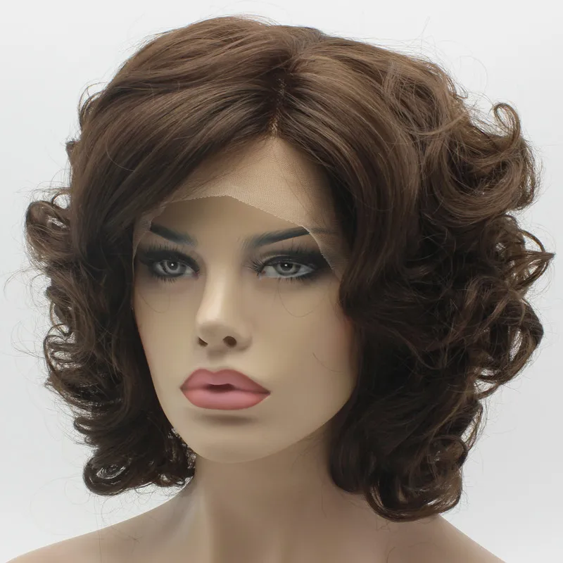 Iwona Hair Wavy Short Two Tone Brown Mix Wig 2468 Half Hand Tied Heat Resistant Synthetic Lace Front Wig2970290