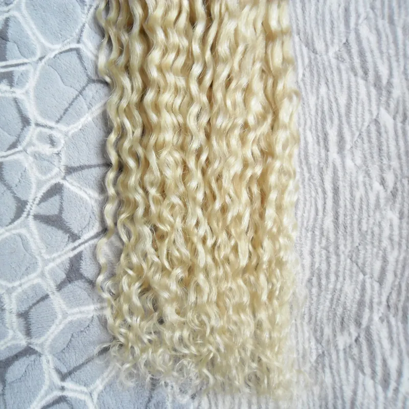 Kinky Curly Blonde Virgin Hair U Tip Hair Extensions 100g 1gstrand natural Pre Bonded Hair On Keratin Capsules Fusion Extensi1363261