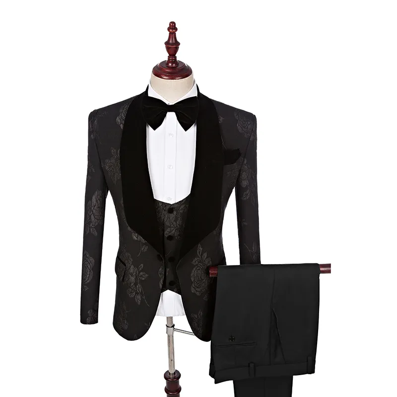 Nowy Styl Groomsmen Szal Lapel Groom Tuxedos 14 Style Mężczyźni Garnitury Ślub / Prom / Dinner Best Man Blazer (Kurtka + Spodnie + Bow Tie + Kamizelka) K661