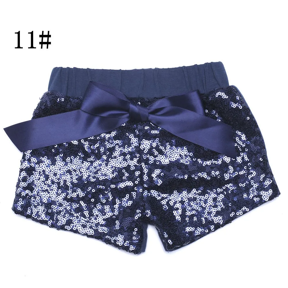 Kleinkind Baby Pailletten Shorts für Sommer Mädchen Satin Schleife kurze Hosen Kinder Boutique Shorts Kinder Süßigkeiten Hose 17-33