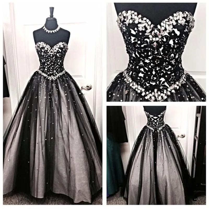 2020 Black and White Gothic Wedding Dresses Vintage Luxury Sparkly Crystal Beaded Tulle Bridal Gowns Custom Made China EN101313