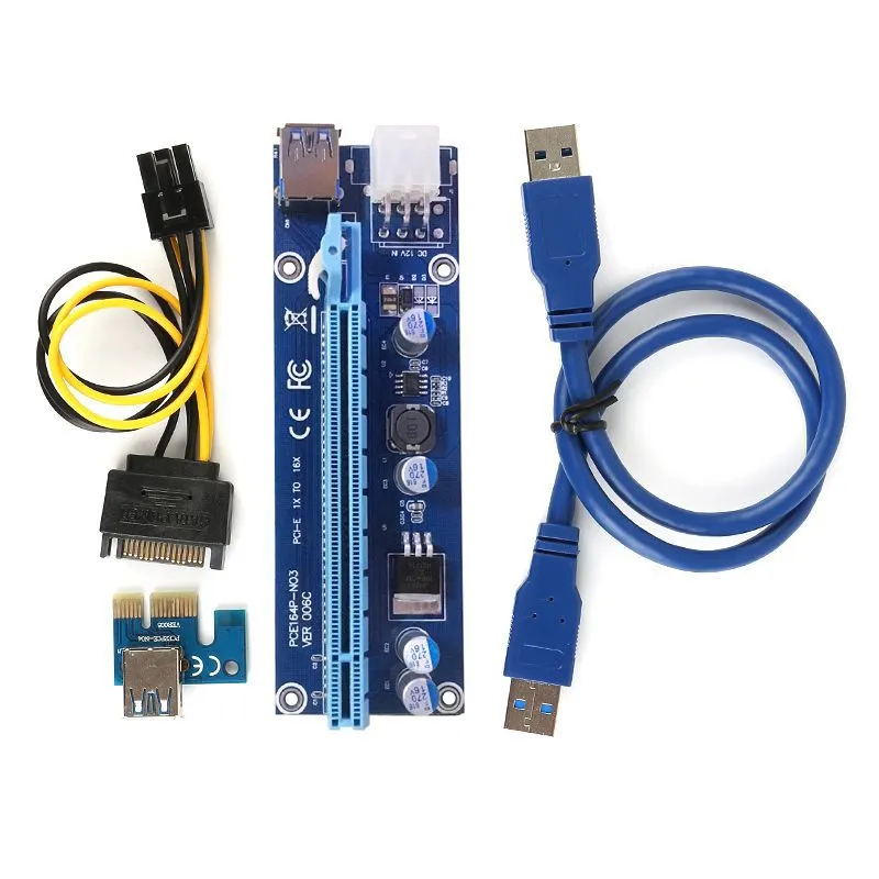 PCIe USB 3.0 1X to 16X Graphics Card Extender Riser Adapter w 4Pin Power Cable for BTC Mining