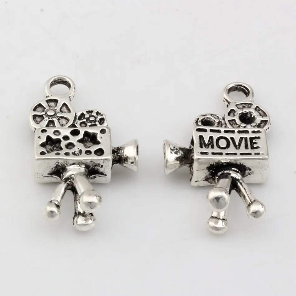 Schlussverkauf ! 100 Stück Antiksilber 3D-Filmkamera-Charm-Anhänger DIY-Schmuck 16 x 26,5 mm